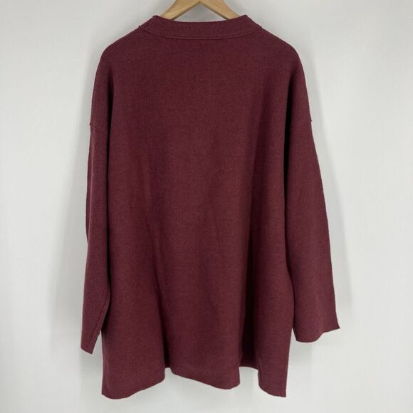 Eileen Fisher Sweater Size XL Womens Maroon Boiled Wool Mock Neck Tunic Top - Picture 9 of 12